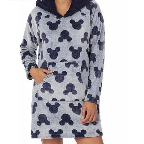 DISNEY MICKEY MOUSE FAUX FUR FLEECE Women’s Blue Long Sleeve Pullover Hoodie - Picture 2 of 5